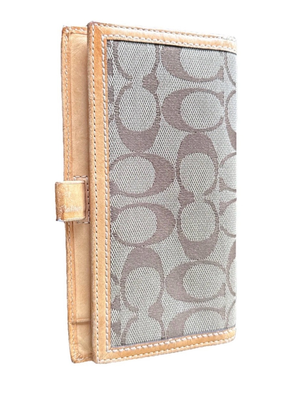 Vintage Coach Checkbook Registrar Cover With Pen Holder Beige Brown C Print Y2K